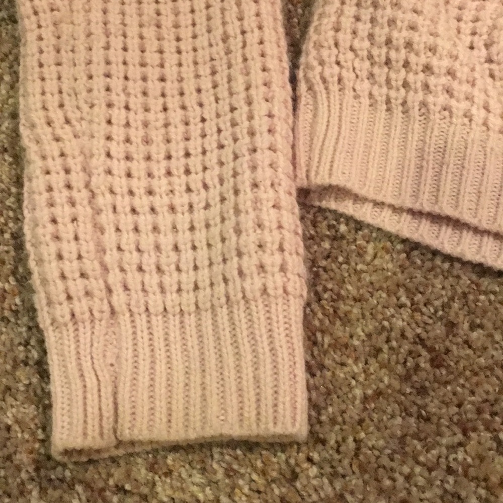 Aqua Cropped Waffle Knit Sweater Zipper Accents - Picture 5 of 5